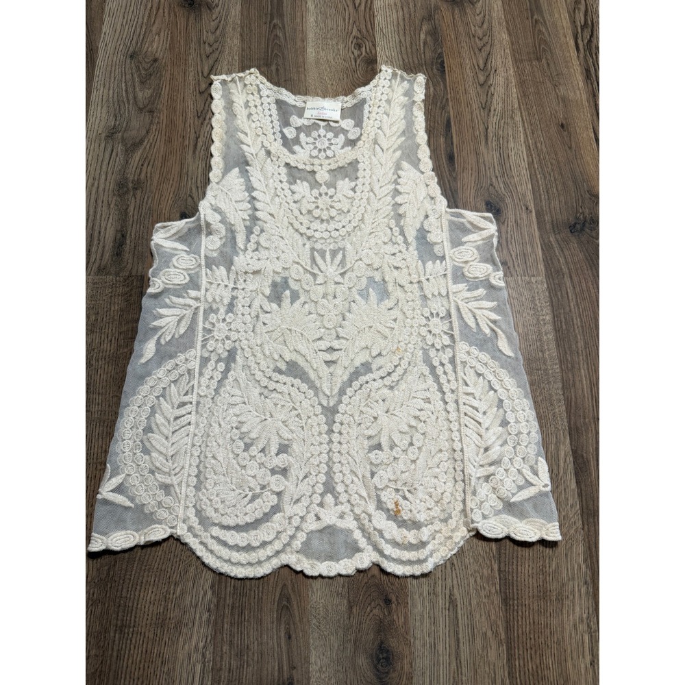 Bobbie Brooks Shirts Women Small Cream Ladies Floral Mesh Sheer Boho Good